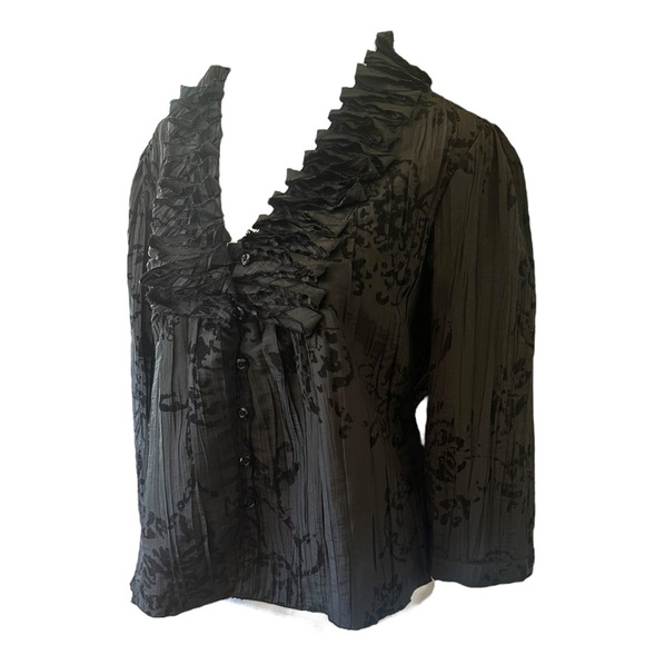 Harve Benard Women Top Size L Ruffle Crinkle Satin Goth Glam Romantic Whimsigoth - Picture 3 of 6